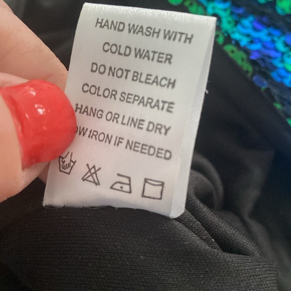 Charlotte Russe Sequin Romper Long Sleeve blue green shorts S - Picture 4 of 6